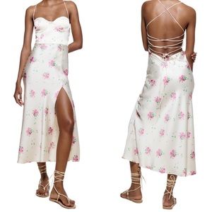 ZARA | Sweetheart Neckline Satin Effect Midi Dress